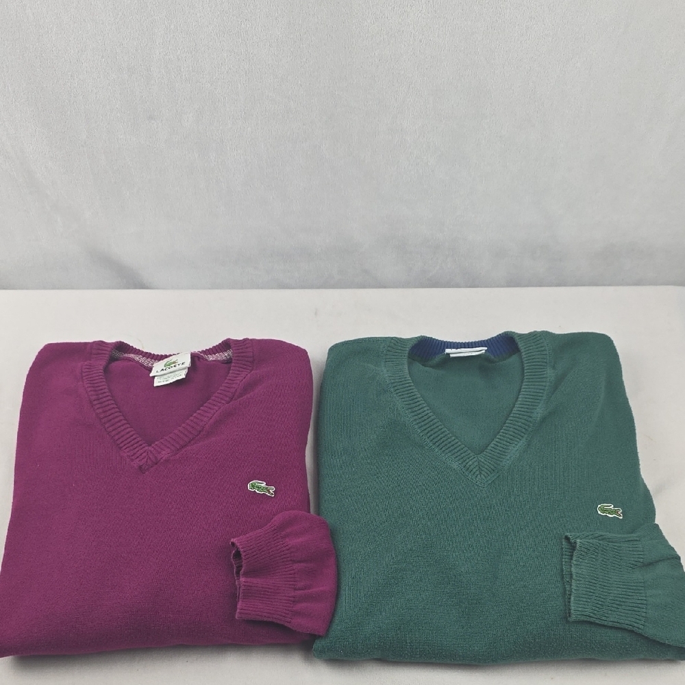 Set Of 2 Lacoste Men's V-Neck Sweater - Plum and Forest Green Size 6 / XL